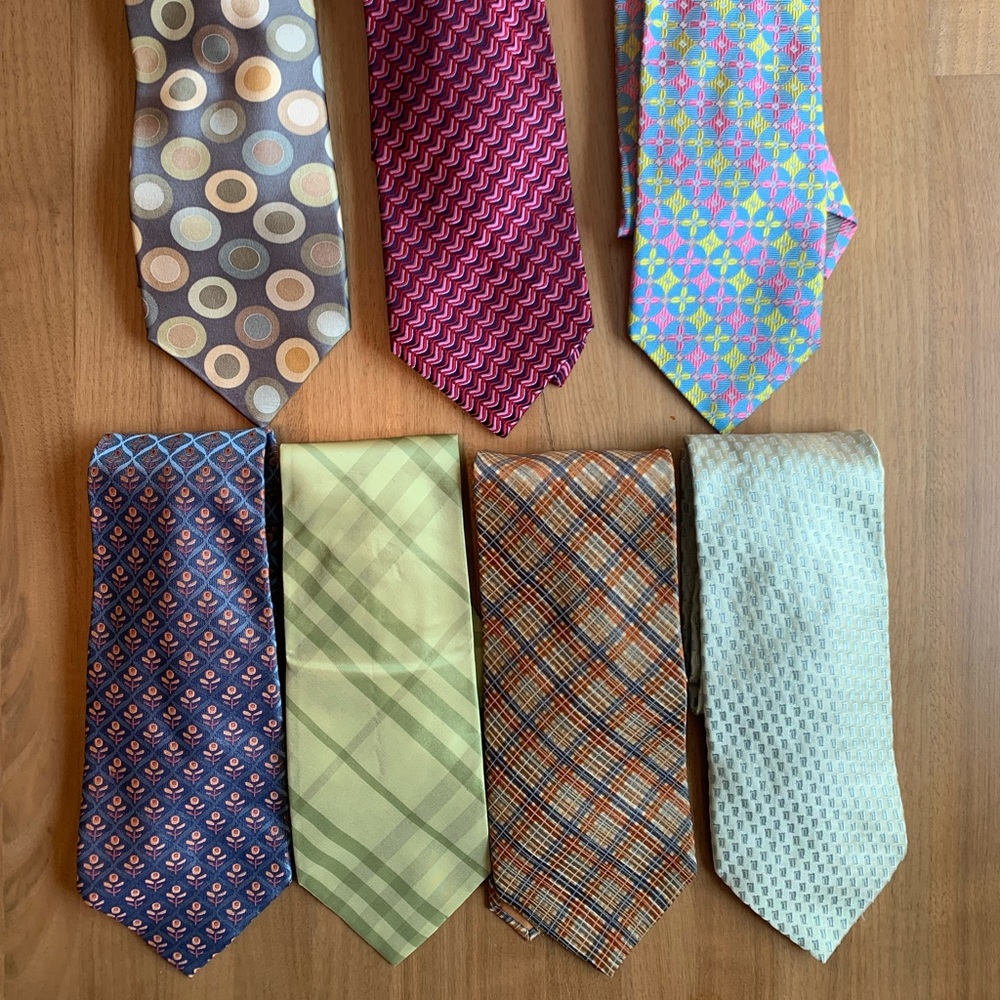 Designer Silk Tie Lot (7), Burberry, Behar, Ted Baker, more
